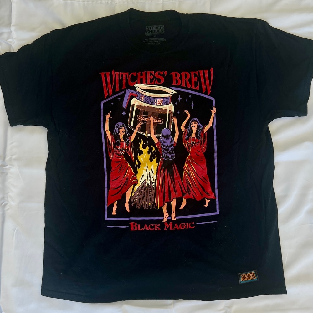 “witches’ brew coffee” funny black t-shirt